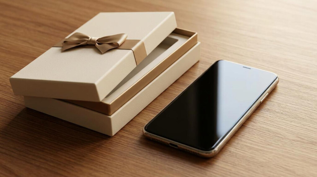 新しいスマホとギフトボックス